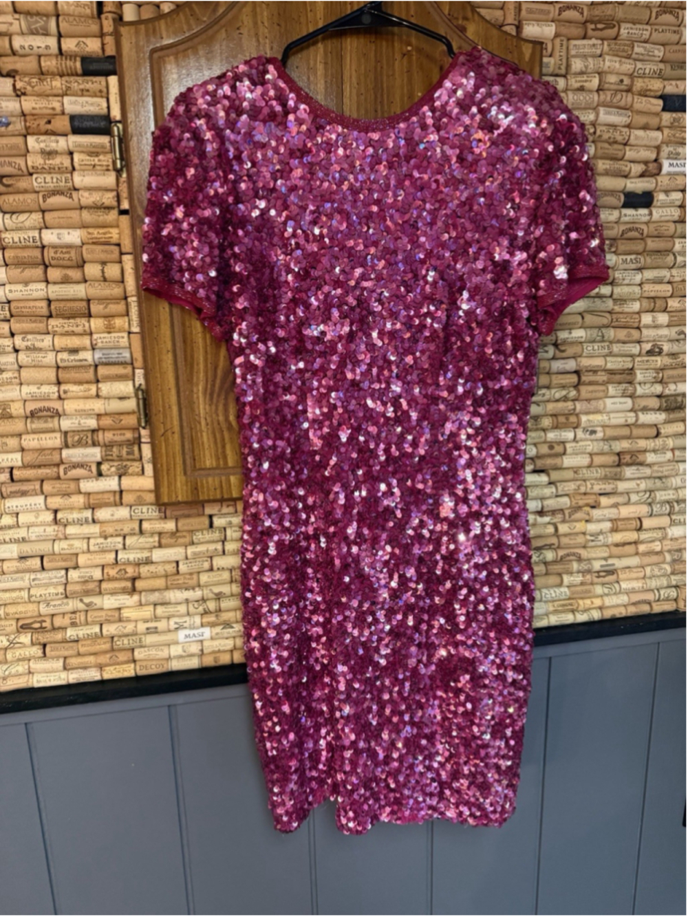 VTG Lillie Rubin Silk Fully Sequined Open Back Hot Pink Cocktail Party Dress M